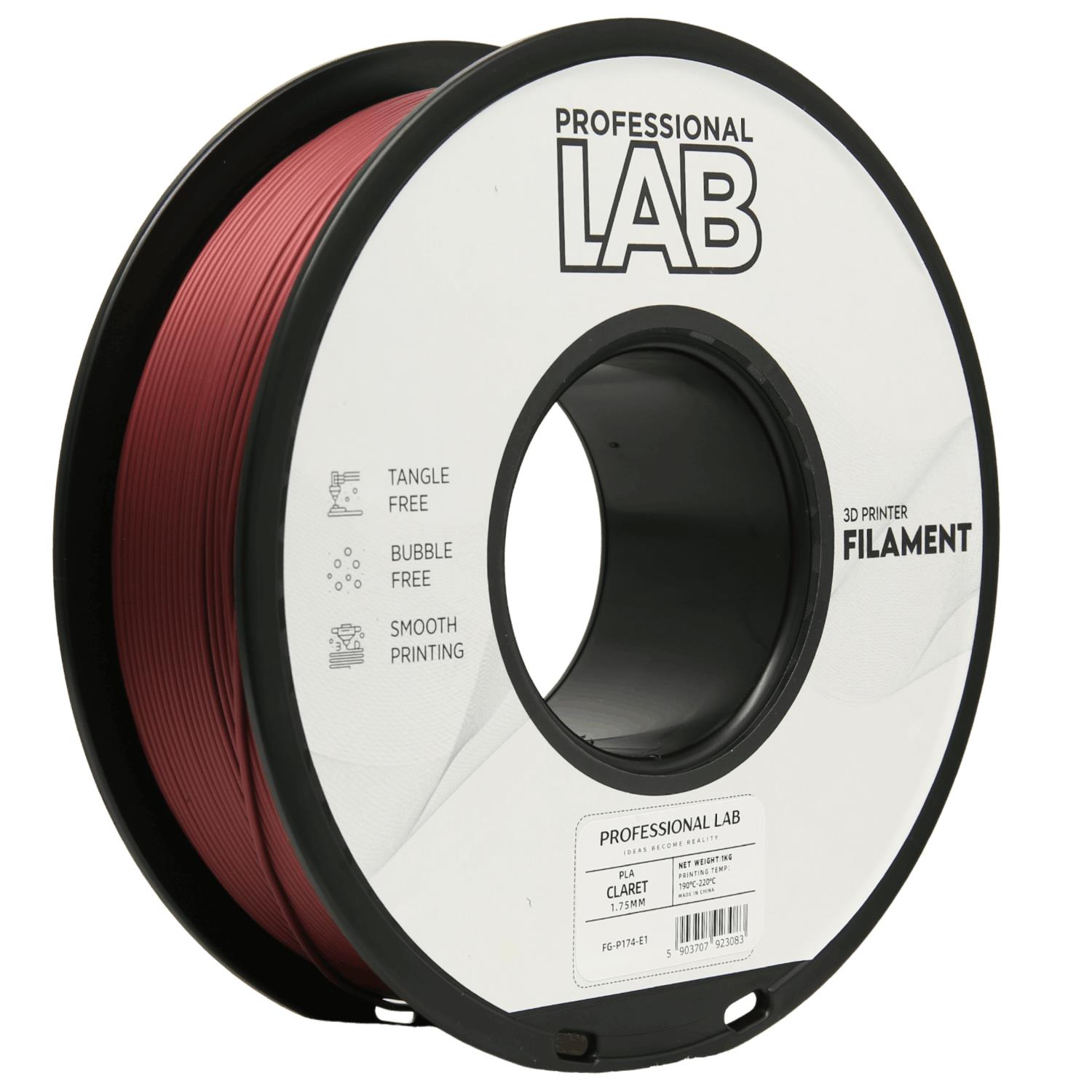 3D Kvēldiegs Prof. Lab PLA 1.75mm 1kg Claret (Claret)